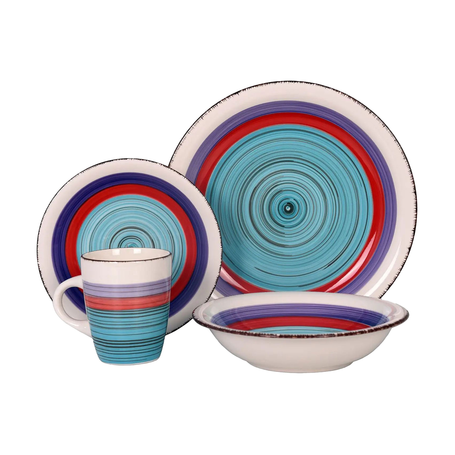 Сервіз столовий Keramia Colorful (тарілка обідня 26.6 см, 4 шт + тарілка десертна 19 см, 4 шт + тарілка глибока 21 см, 4 шт + чашка 360 мл, 4 шт) (24-237-097)